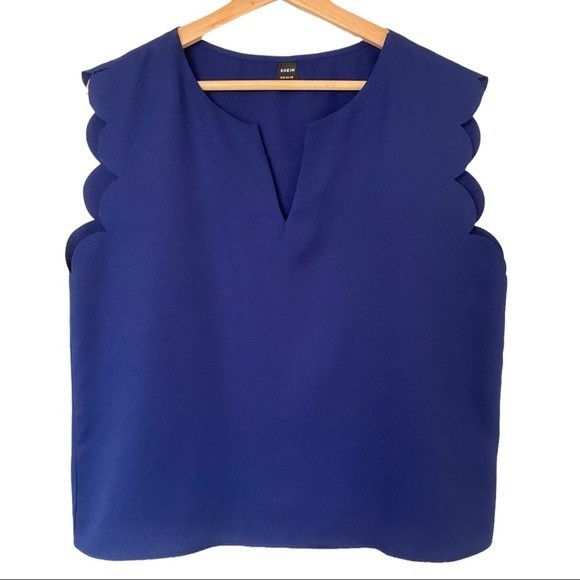 SHEIN Tops - Womens Navy Scalloped Sleeve Tank Top size Large